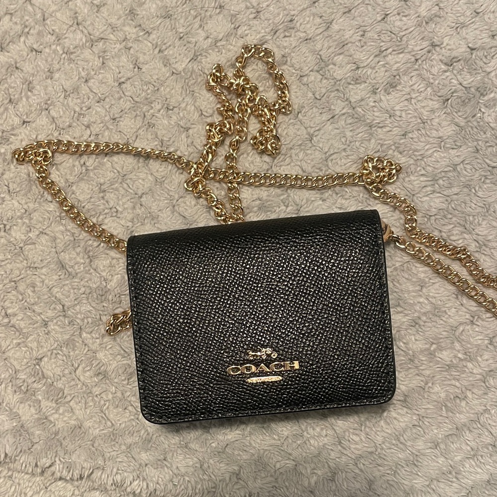 Coach Black Pebbled Leather Crossbody with Gold Chain Strap